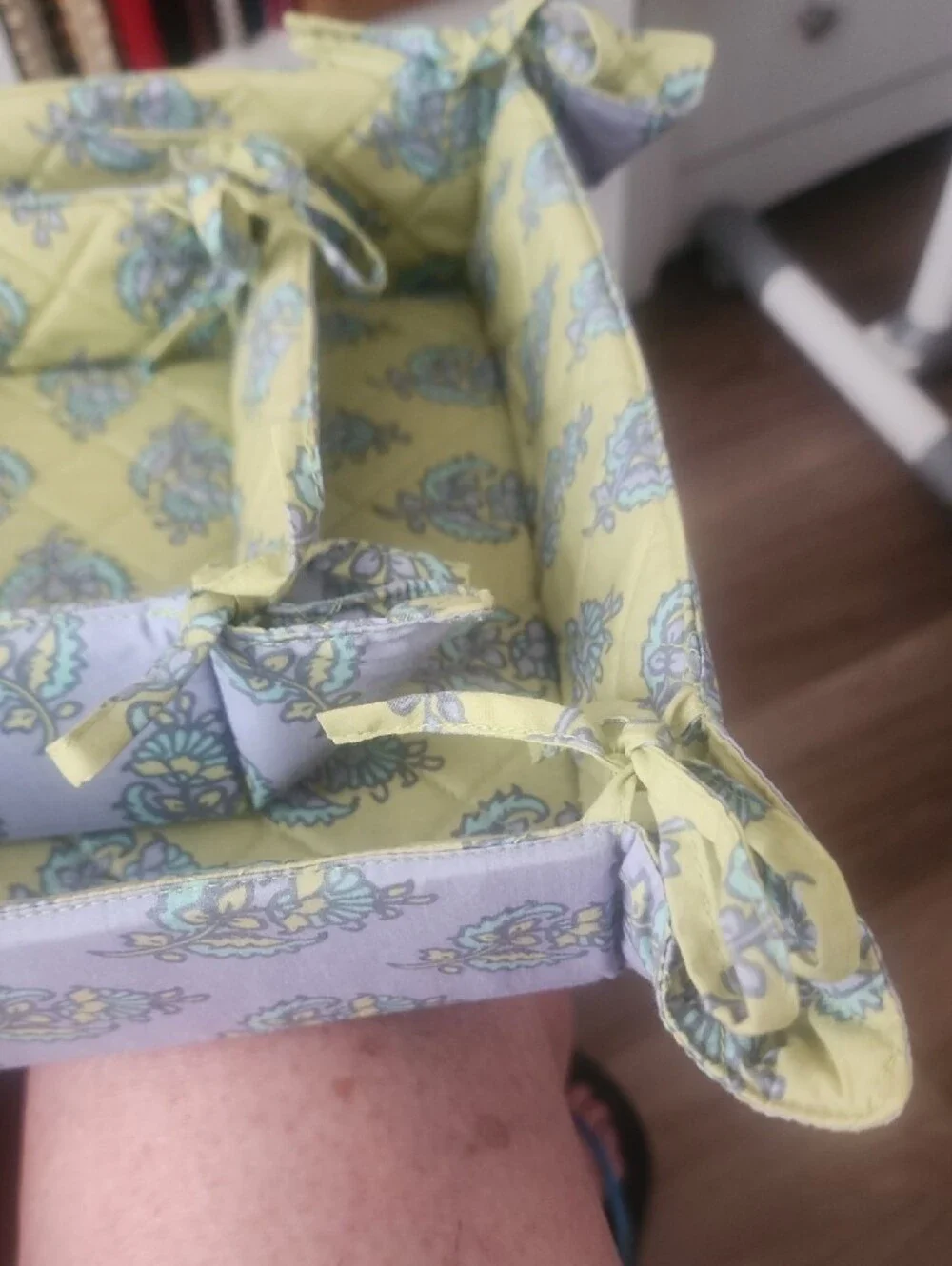 Pottery Barn Quilted Floral Tie-Top Fabric Organizers - Yellow & Purple